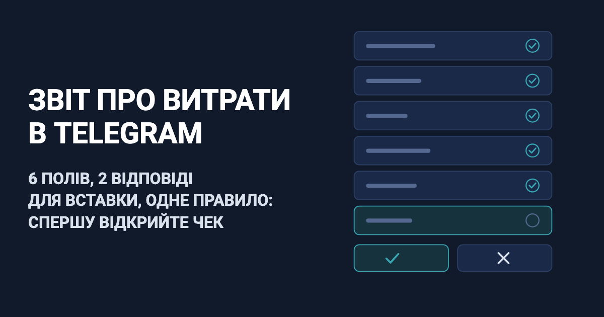 Форма звіту про витрати в Telegram: 6 полів